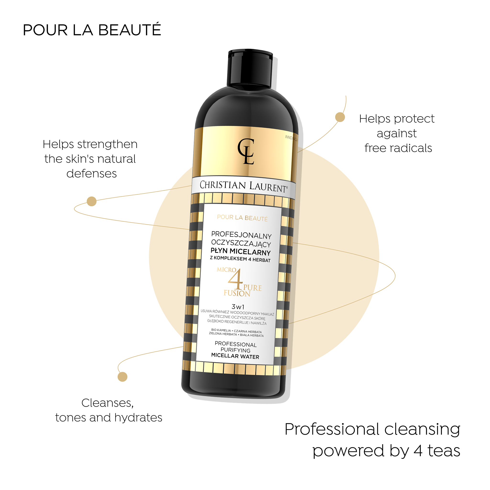 Professional cleansing micellar water with a complex of 4 teas 3in1 - 2